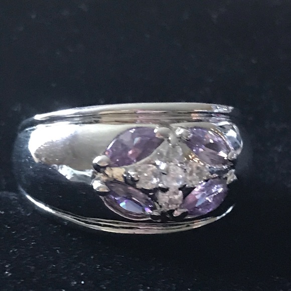 Sterling Wide Band Amethyst CZ Gem Ring 9 - Picture 7 of 8